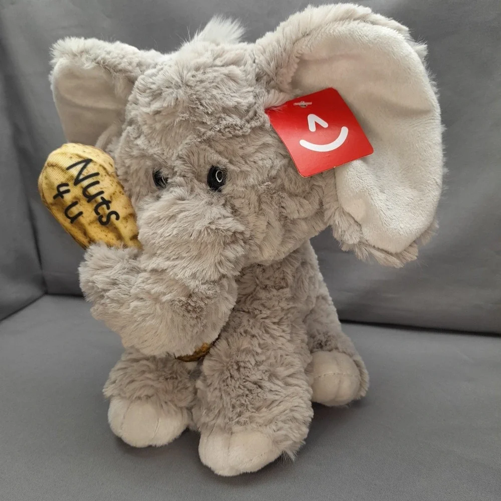 Aurora Elephant Plush Nuts 4 U Gray Stuffed Animal Holding Peanut 8